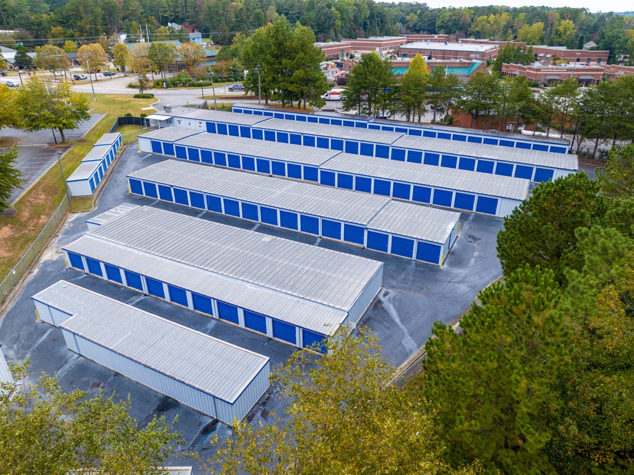 Aerial view of Woodstock Self Storage facility